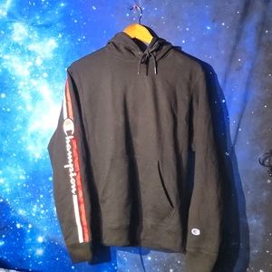 Champion Unisex Reverse Weave Hoodie, Size S, Black w/ Heather Grey